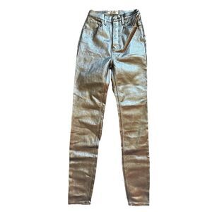 FREE PEOPLE PHOENIX COATED SKINNY JEANS IN SILVER US 24